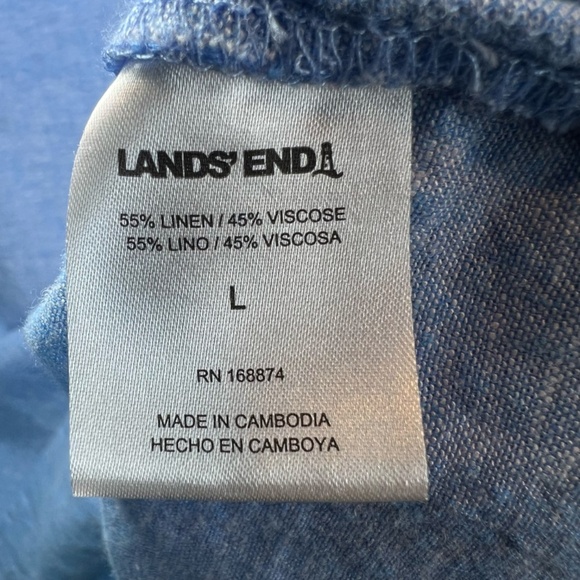 Lands' End Linen Blend Split Neck Tunic Top Blue Nautical Lagenlook Shirt  Large - Picture 13 of 14